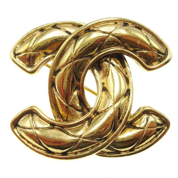Chanel Quilted CC Brooch Pin Gold 1153 120650 - Picture 1 of 9